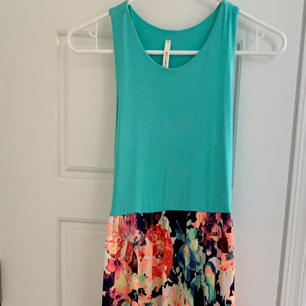 Teal and floral racer back maxi dress